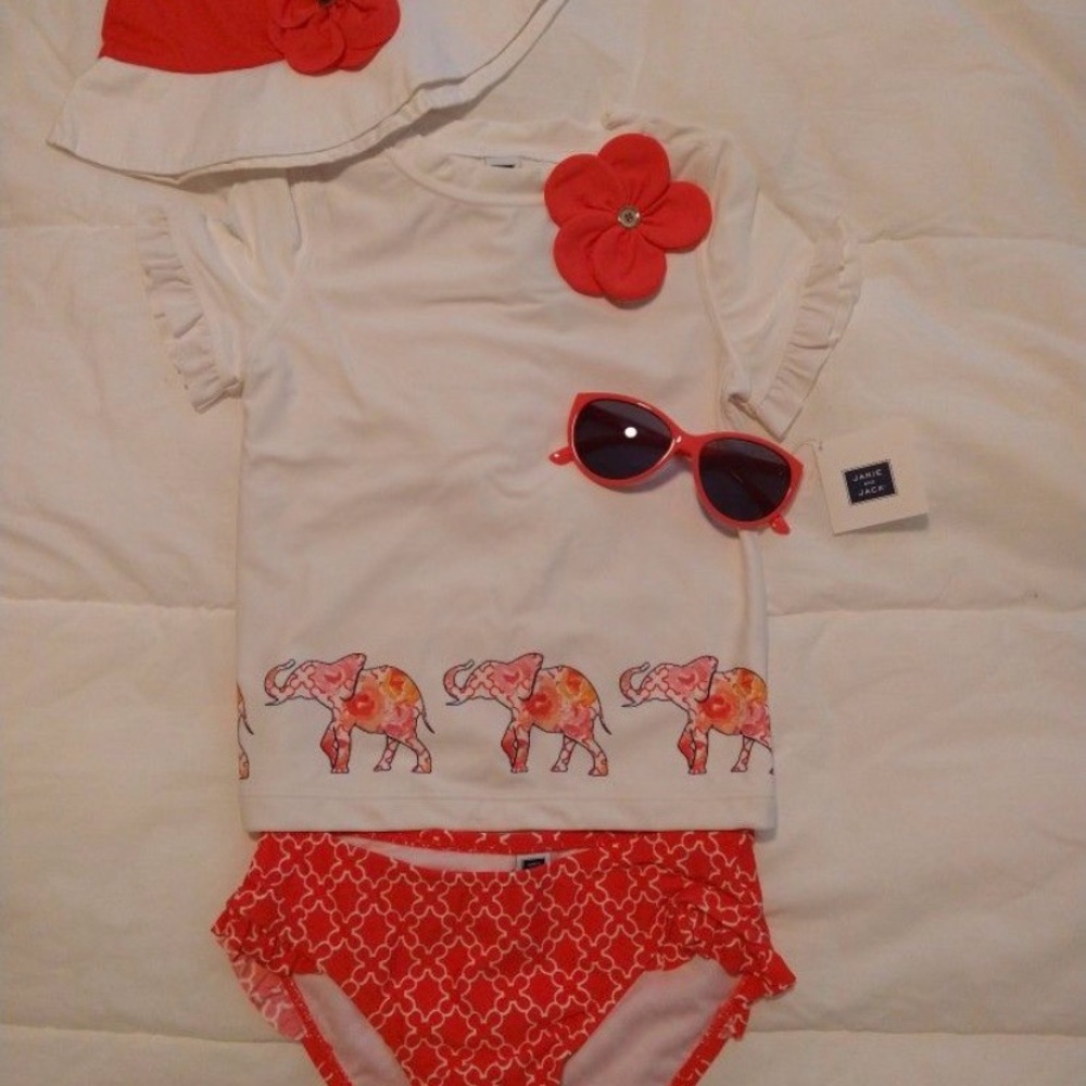 Kids Floral Elephant Swim Set with Coral Accent - Unbranded